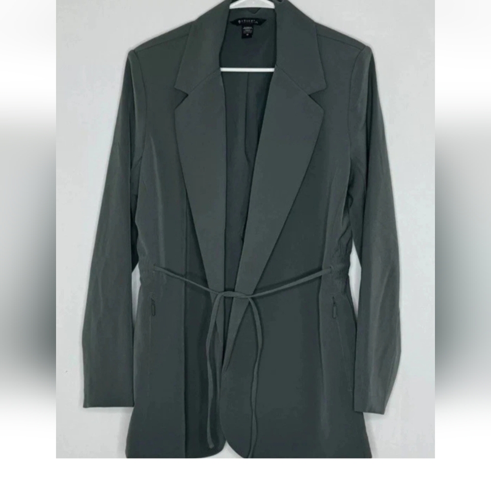Athleta Womens Green  PrimaTwill Tie Waist Blazer Jacket Stretch Size ‎ 22